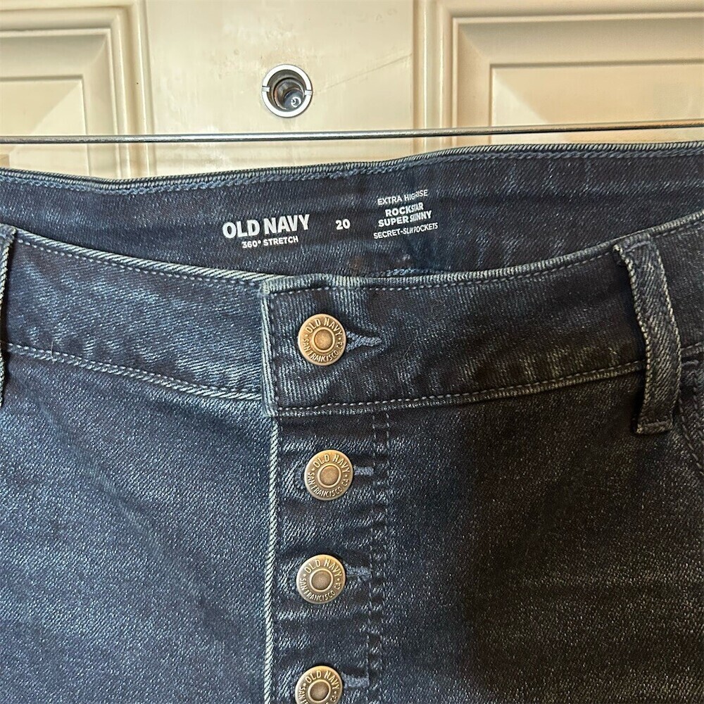 Old Navy Extra High Rise Rockstar Super Skinny Jeans Size 20 Dark Wash Button Up - Picture 3 of 6